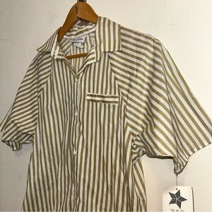 Vintage Miss Kalico Shirt Womens Med Wide Striped Short Sleeve Khaki Made In USA